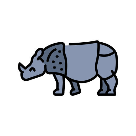 Indian rhinoceros color flat icon for digital and print projects. Asian animals. Minimal clean icons for apps and websites. Modern simple icons for UI UX and brandingのイラスト素材