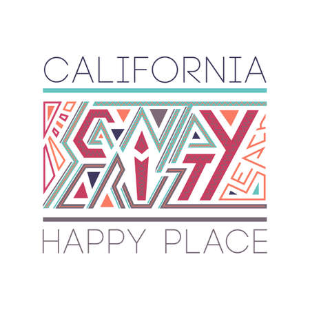 SANTA CRUZ CITY BEACH. Design fashion apparel print on white background. T shirt graphic vector illustration badge logo template.のイラスト素材