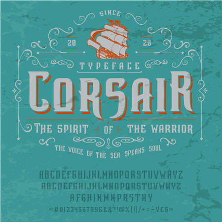 Font CORSAIR. Vintage typeface design.のイラスト素材