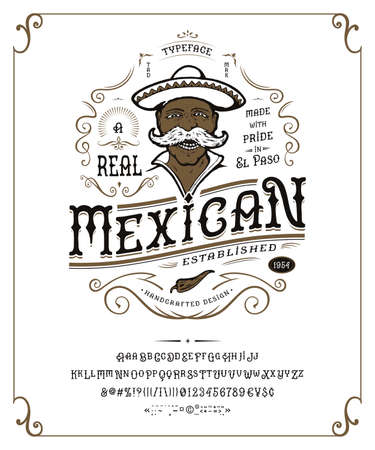 Font Mexican. Craft retro vintage typeface design.のイラスト素材