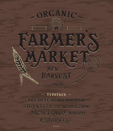 Font Organic Market. Hand crafted typeface designのイラスト素材