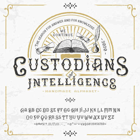 Font Custodians of intelligence. Craft retro typeのイラスト素材
