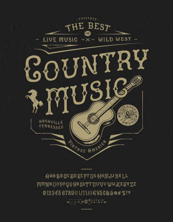 Font Country music. Craft retro vintage typefaceのイラスト素材