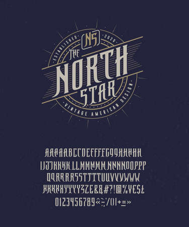 Font The North Star. Craft retro vintage typefaceのイラスト素材