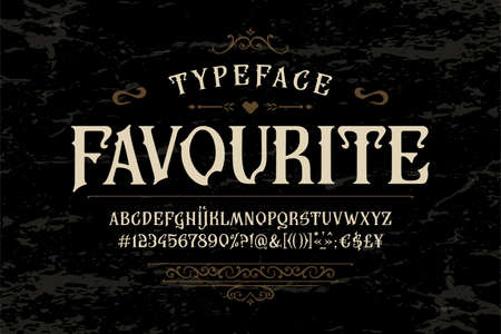Font Favourite. Vintage typeface design. Old labelのイラスト素材