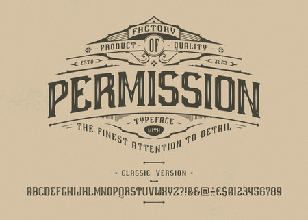 Vector retro font Permission. Letters and numbersのイラスト素材