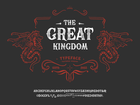 Vector font The Great Kingdom. Letters and numbersのイラスト素材