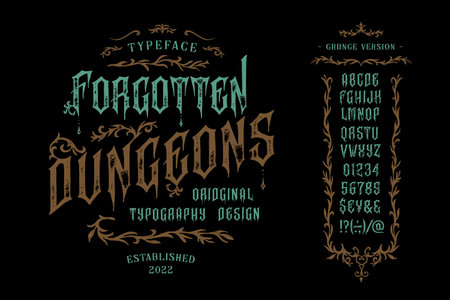 Vector vintage font Dungeon. Letters and numbersのイラスト素材