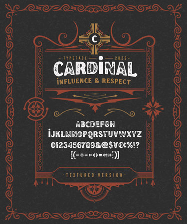 Vector vintage font Cardinal. Letters and numbersのイラスト素材