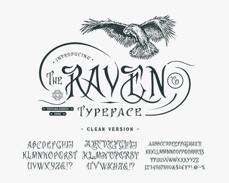 Font The Raven. Vintage typeface design.のイラスト素材