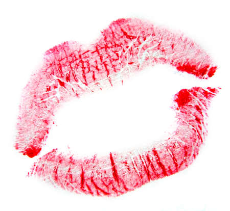 Imprint erotic lips of her painted red lipstick.の写真素材