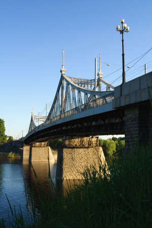 A beautiful bridge over the Volga River in the city of Tver. Russia.の写真素材
