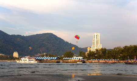 Phuket, Thailand, February 2, 2017: Patong in the rays of the setting sun.のeditorial素材