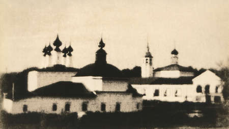 Attention! The photo is made by a pinhole camera and printed by hand in an alternative way under the antiquity. As you zoom, you can see grain and artifacts. There is no focus. This is how I wanted to show the ancient Russian city.のeditorial素材