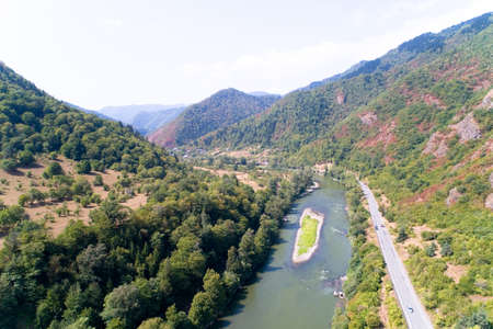 Landscape with an island on the river. Georgia.の写真素材