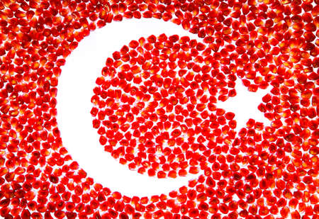 Turkish flag. Mosaic of ripe pomegranate seeds.の写真素材