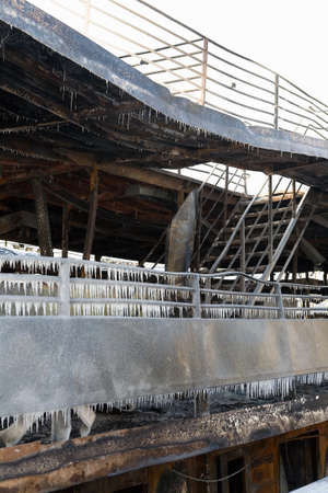 Burnt-out ship near the South River Station. Moscow.の写真素材