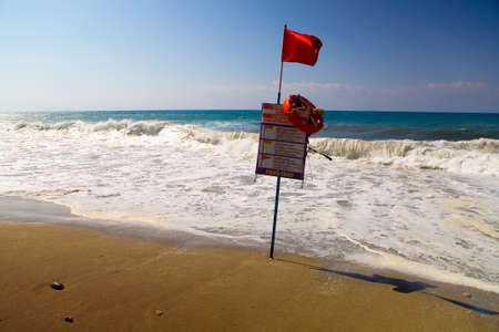 Red flag on the beach, meaning that swimming is dangerous. Turkey.の写真素材