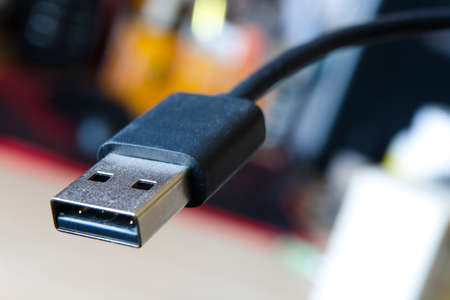 The connector of the USB cable is close-up. Without people.