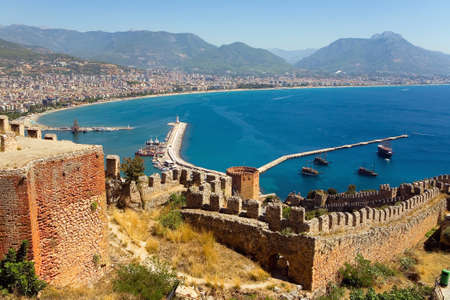 The old fortress and the harbor of Alanya. Turkey.のeditorial素材