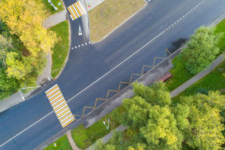 View from above on the road and road markings. Aerial photography.