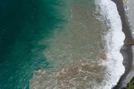 Storm and vacationers on the Black Sea coast. Aerial photography.の写真素材