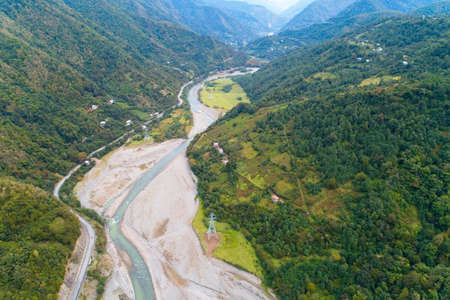 Valley of the mountain river Ajaristskali in Georgia. Aerial photography.の写真素材