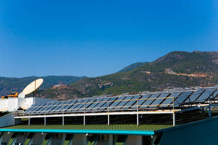 Solar panels on the roof of the building. Alanya.