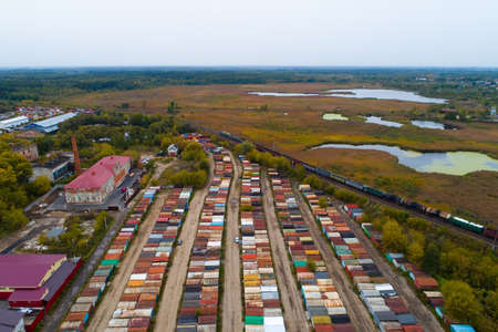 Lots of old metal car garages. View from above.の写真素材
