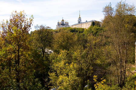 Holy Assumption Cathedral of Vladimir rises above the trees. Russia and its attractions.
