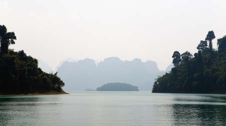 Beautiful mountain landscape of the picturesque lake Cha Long. Thailand.