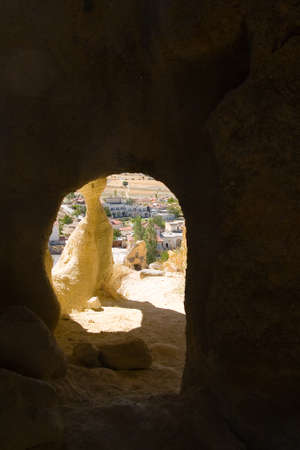 View from the cave to the city of Chavushin. Turkey.の写真素材