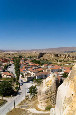 View of the city Chavushin and the mosque from above. Picturesque places of Turkish Cappadocia.の写真素材