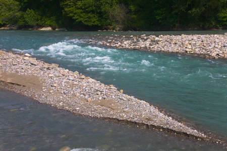 A beautiful mountain river with a fast flow. The nature of the Krasnodar Territory, the Psezuapse...