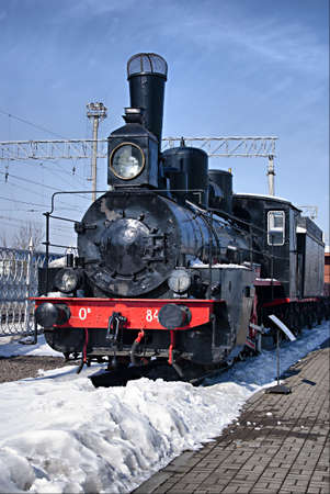  Old engine in the winter on parkingのeditorial素材