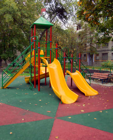  children playground in the house yardの写真素材