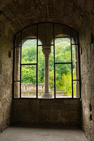 View from the window in a medieval castleの写真素材