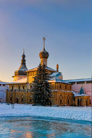 Orthodox circuses clear winter it is lit with the setting sun in the eveningの写真素材
