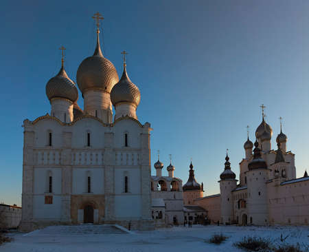 Orthodox church in the winter against the bright blue skyの写真素材