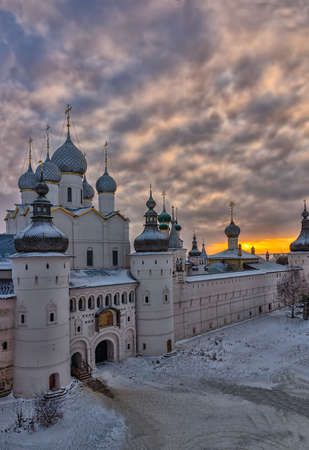 The Rostov Kremlin in the winter against the setting sunのeditorial素材