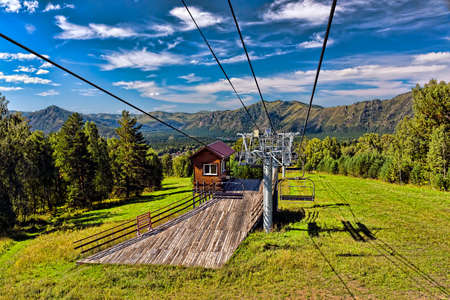 ski lift mountain in summerの写真素材