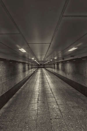 Empty crosswalk underground monochromeの写真素材