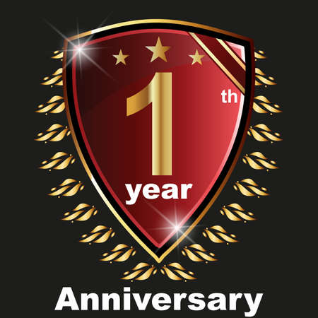 Anniversary 1 th label with ribbon.のイラスト素材