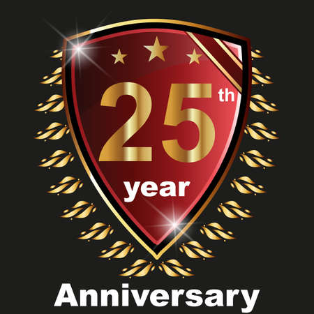 Anniversary 25 th label with ribbon.のイラスト素材