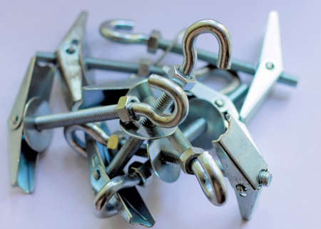 Bolt, nut, hardware, industrial, closeup, construction, fastener, industry, metal, metallic.の写真素材