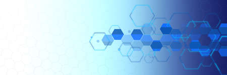 Geometric blue abstract background. Molecule structure and connection. Big data visualization. Medicine, technology, science. Vector illustrationの写真素材