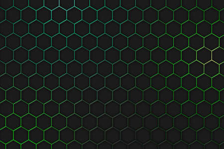 Abstract background with honeycombs and green glow. Glowing background with honeycombs. The concept of modern technologies.の写真素材