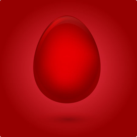 Vector red Easter egg on a bright background. 3D egg on a red background with space for a copy. Easter card, minimalismのイラスト素材