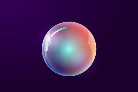 Beautiful glass ball on a dark purple background with highlights and glow. Beautiful ball with...
