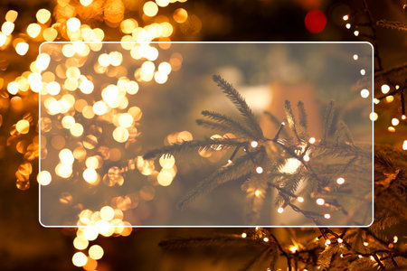 Abstract postcard with a transparent frame with gold highlights on the background. Beautiful festive...